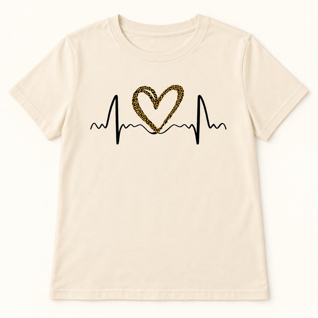 Leopard Heartbeat Graphic T-Shirt, Sweatshirt & Hoodie – Cute Heart EKG Print, Casual Women's Apparel