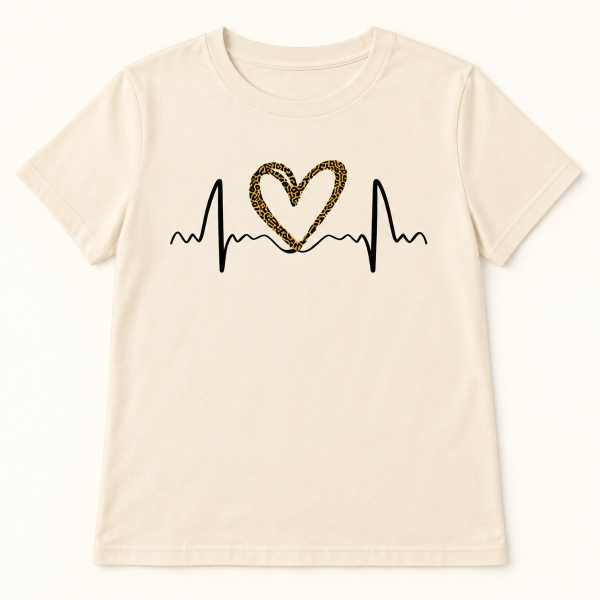 Leopard Heartbeat Graphic T-Shirt, Sweatshirt & Hoodie – Cute Heart EKG Print, Casual Women's Apparel