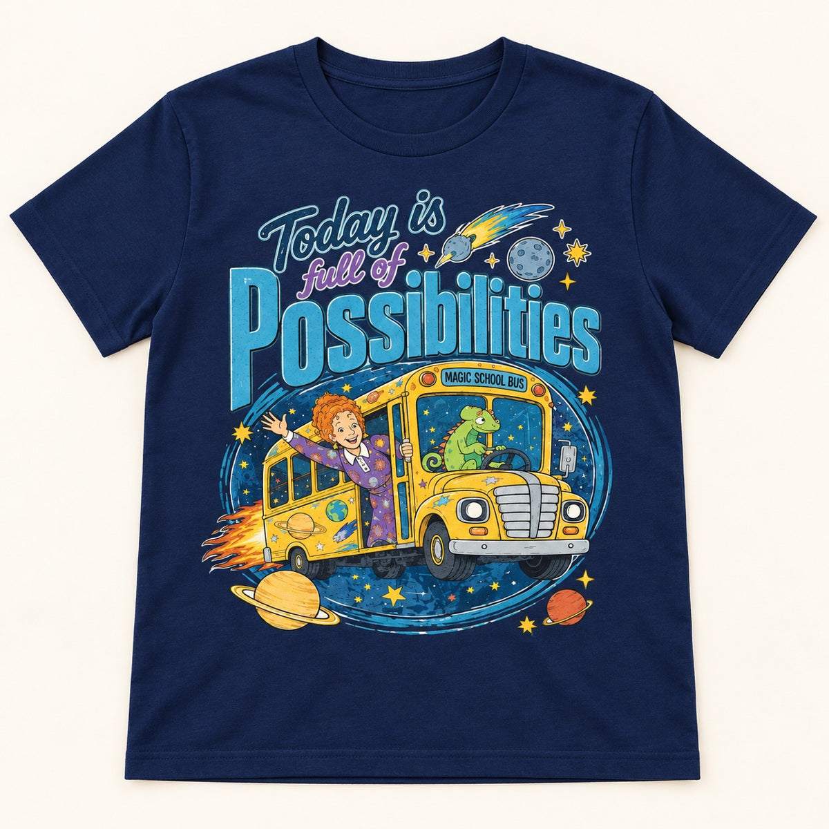 Magic School Bus Today Is Full of Possibilities Graphic T-Shirt, Sweatshirt & Hoodie – Retro 90s Teacher Cartoon Print