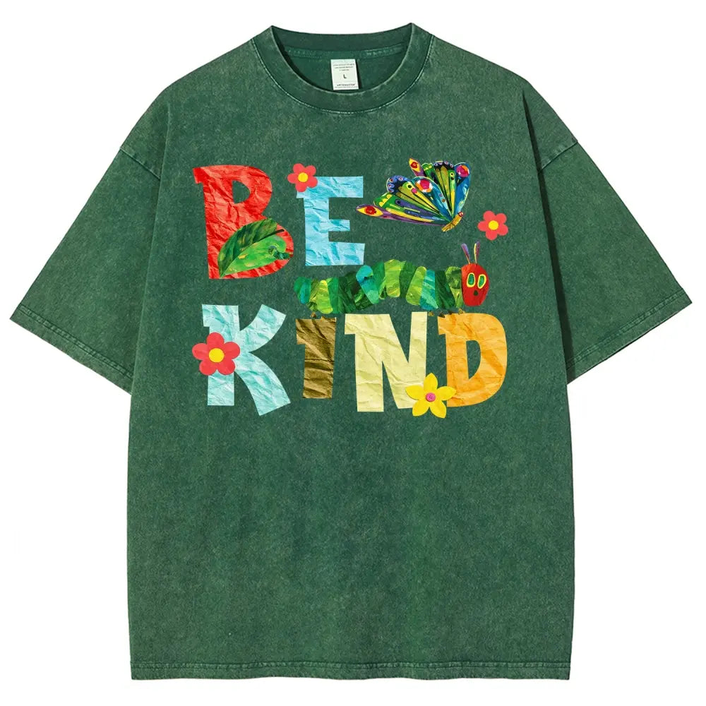Be Kind Caterpillar Graphic T-Shirt, Sweatshirt & Hoodie – Colorful Butterfly & Flower Collage Print, Positive Kindness Quote, Retro Cute Casual Graphic Top
