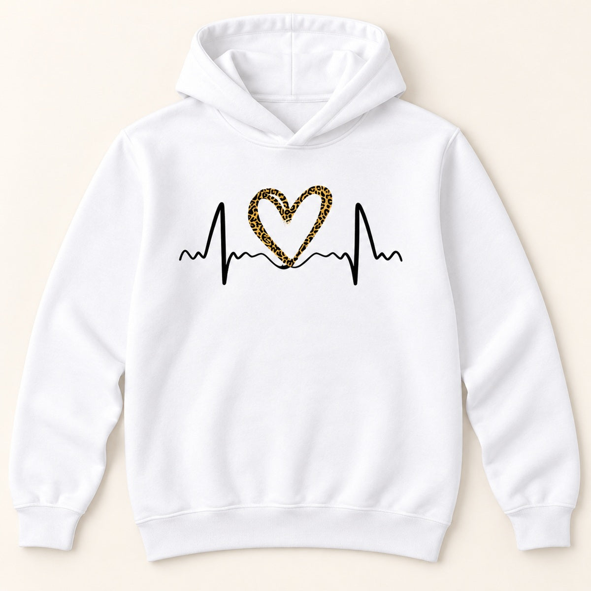 Leopard Heartbeat Graphic T-Shirt, Sweatshirt & Hoodie – Cute Heart EKG Print, Casual Women's Apparel