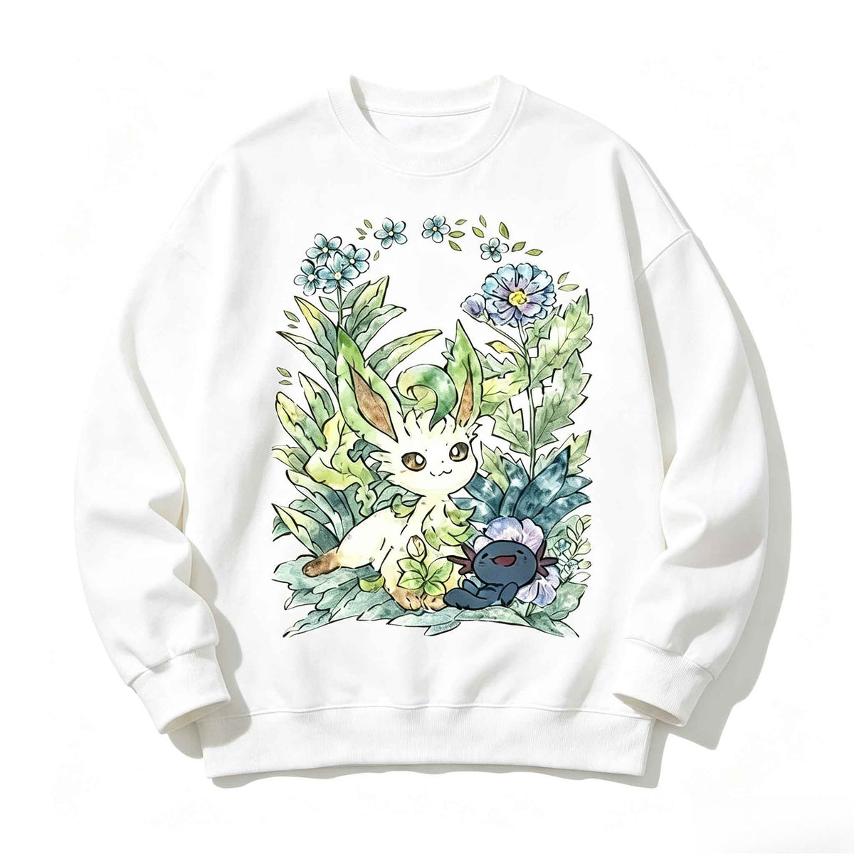 Leafeon Floral Garden T-Shirt, Sweatshirt & Hoodie – Cute Botanical Anime Graphic, Nature Lover & Pokémon Fan Gift