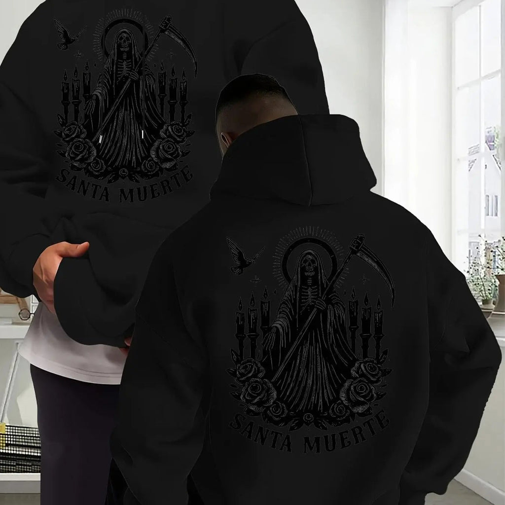 Santa Muerte Gothic Hoodie/Sweatshirt/T-shirt – Skull Rose & Scythe Front Back Graphic Pullover Sweatshirt