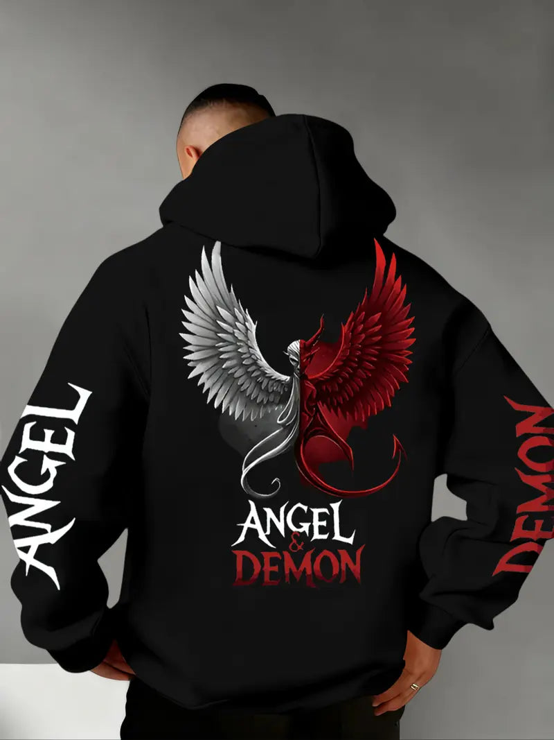 Angel & Demon Gothic Hoodie/Sweatshirt – Dual Wing Graphic Streetwear Sweatshirt