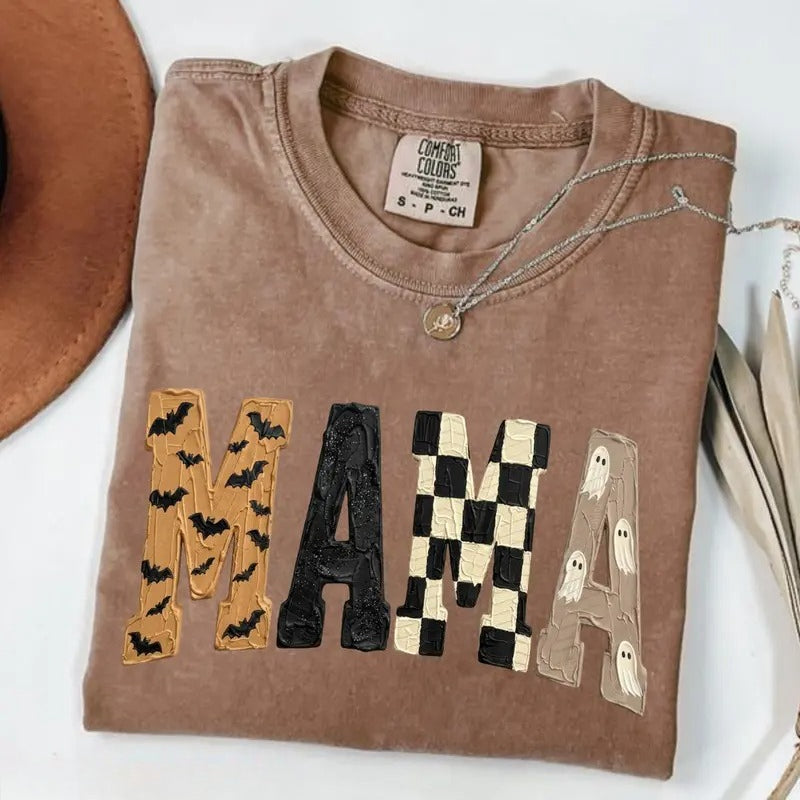 Halloween Mama Spooky Graphic T-Shirt, Sweatshirt & Hoodie – Cute Ghost & Bat Mom Apparel for Spooky Season