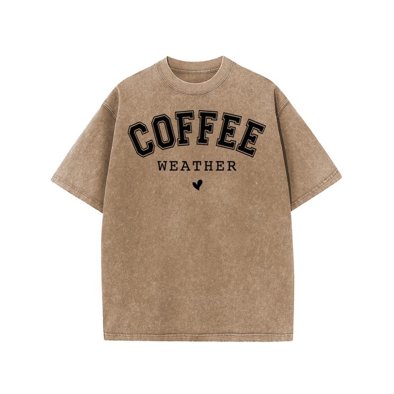 Coffee Weather Vintage T-Shirt – Women's Acid Washed Oversized Graphic Tee