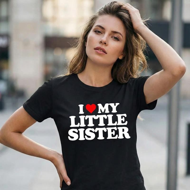 I Love My Little Sister T-Shirt/Sweatshirt/Hoodie – Retro Heart Graphic Tee, Cute Sibling Love Gift