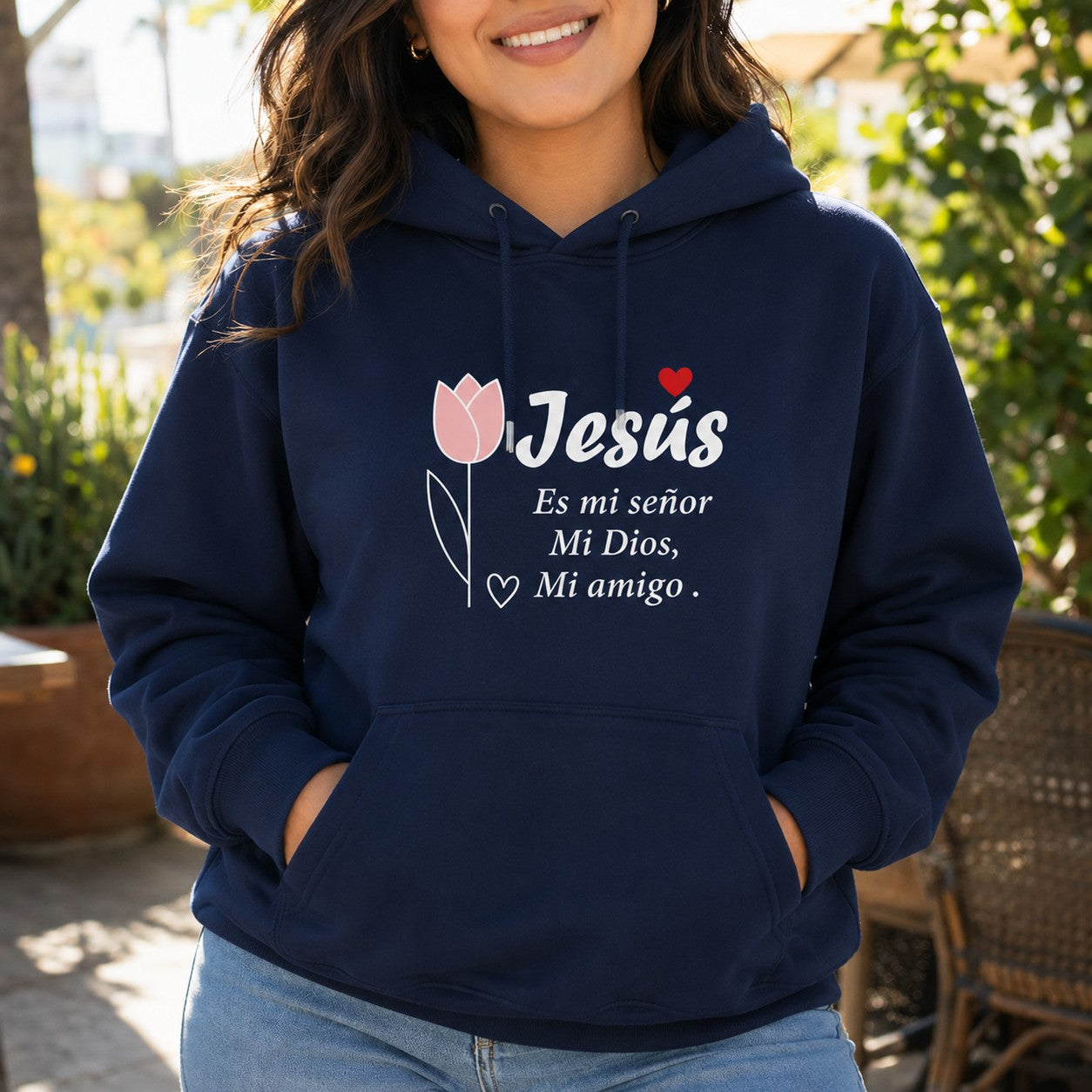 Spanish Christian Jesus Graphic T-Shirt/Sweatshirt/Hoodie – Floral Faith Quote Cotton Tee for Women