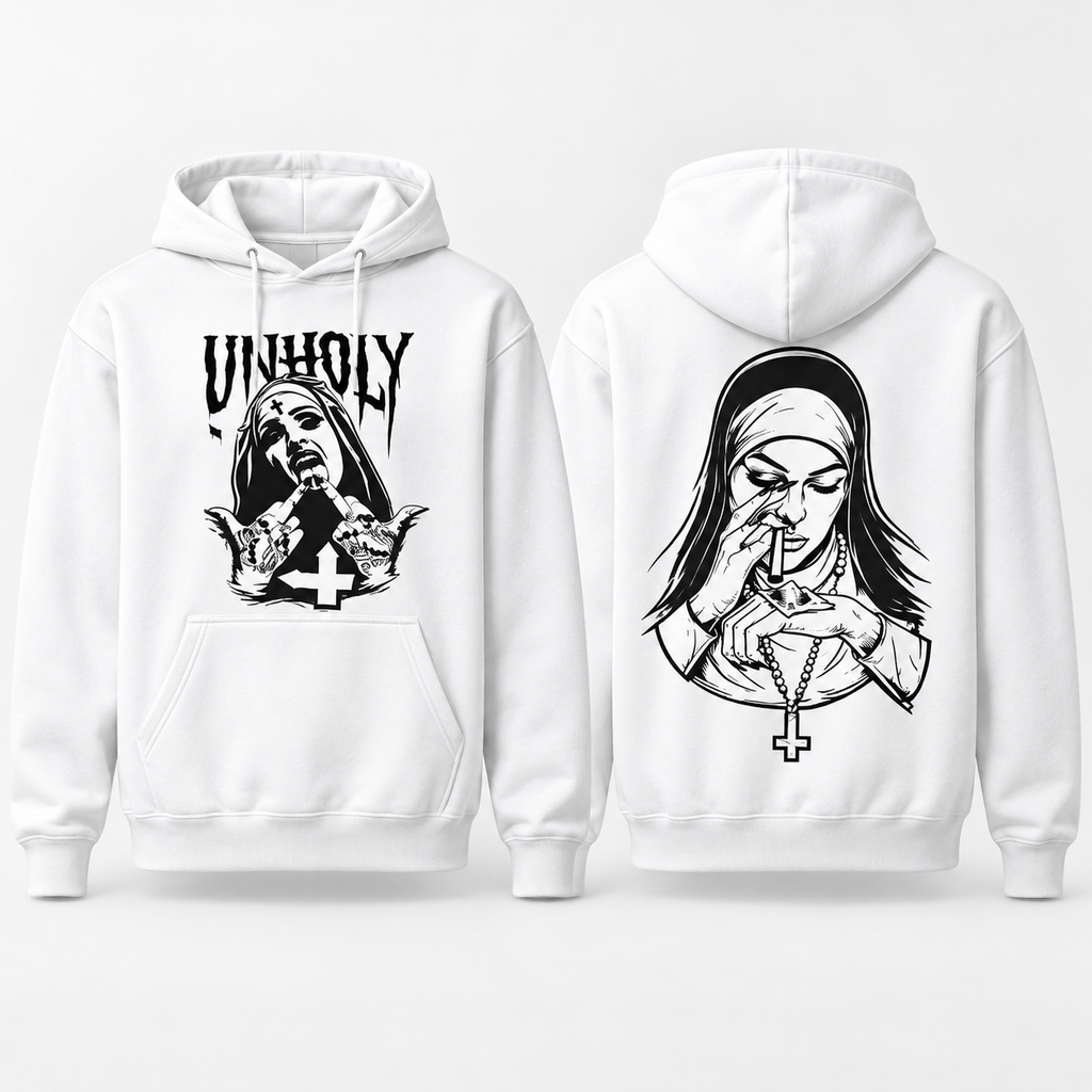 Unholy Nun Gothic Graphic T-Shirt/Sweatshirt/Hooide – Dark Alternative Front & Back Streetwear Tee