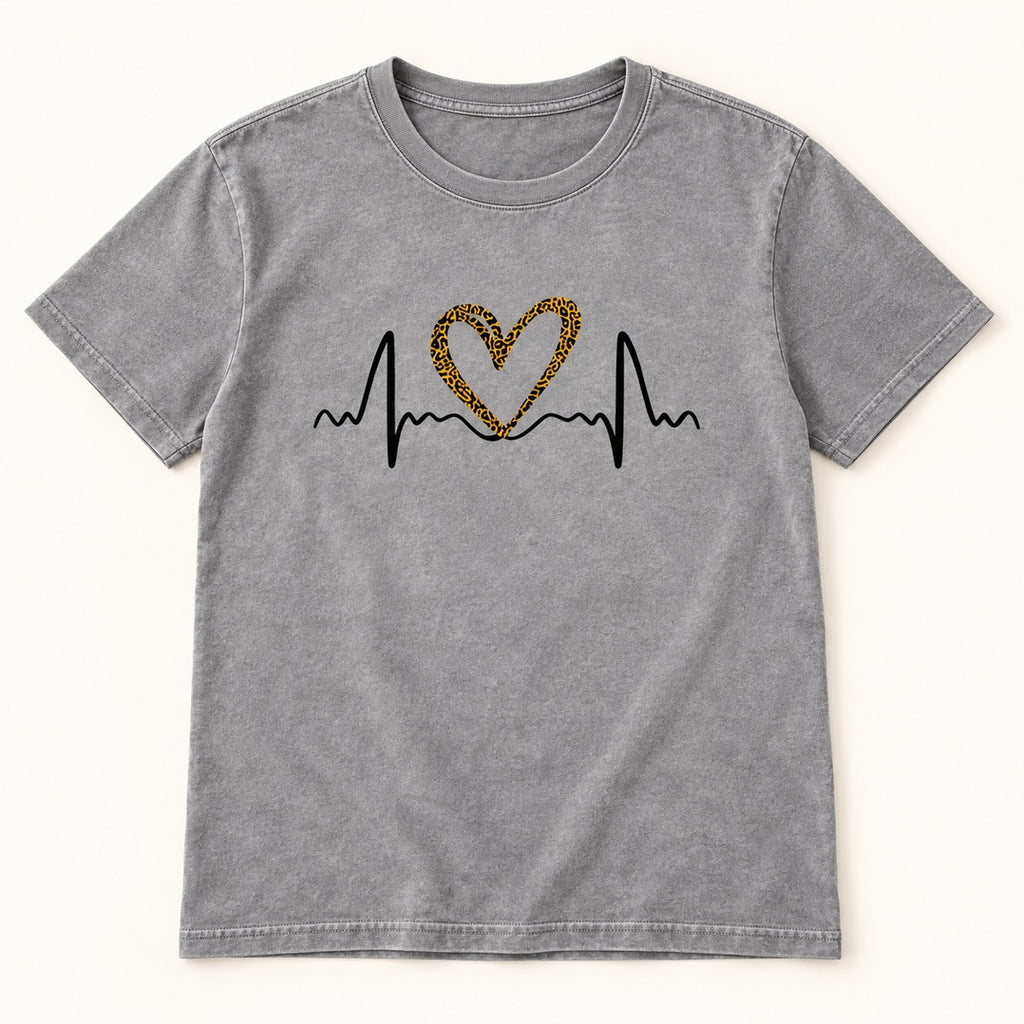 Leopard Heartbeat Graphic T-Shirt, Sweatshirt & Hoodie – Cute Heart EKG Print, Casual Women's Apparel