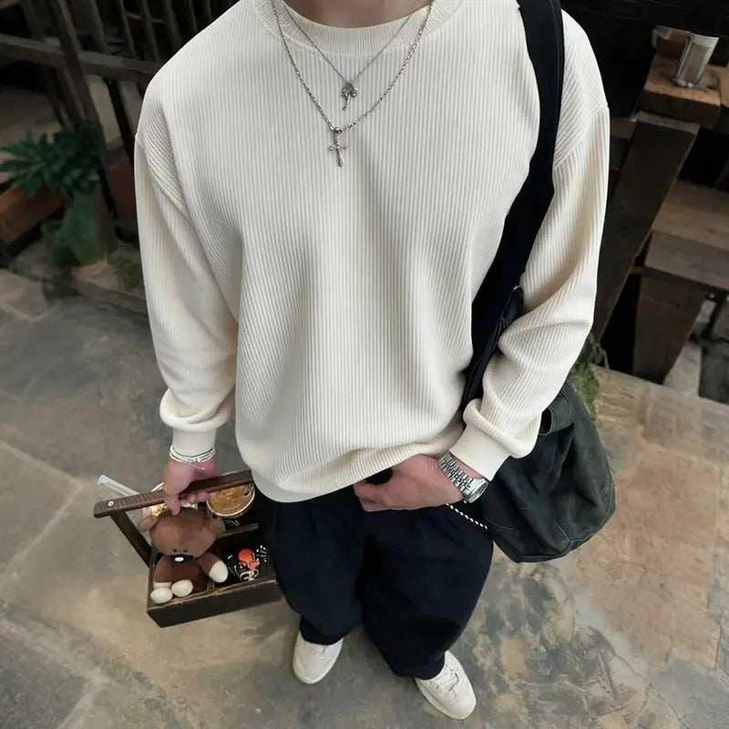 Men's Textured Ribbed Long Sleeve Shirts – Minimalist Old Money Casual Pullover