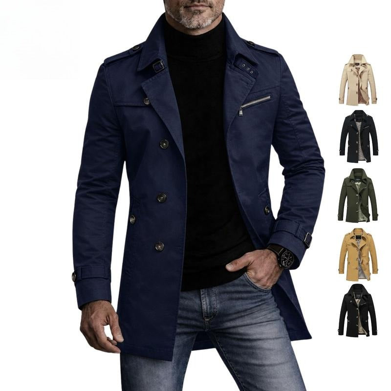 Men's Slim Fit Trench Coat with Lapel Collar, Shoulder Epaulettes & Buckle Cuffs – Smart Casual Outerwear for Work & Everyday Wear