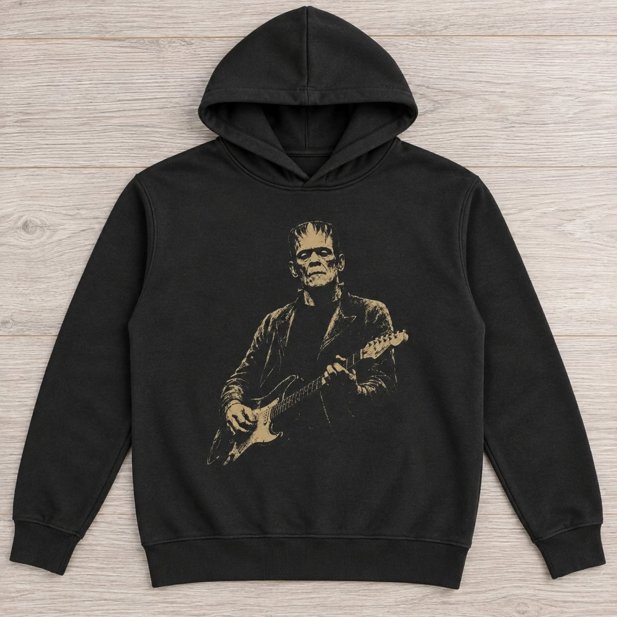 Retro Horror Monster Guitar Graphic T-Shirt, Sweatshirt & Hoodie – Vintage Gothic Halloween Rock Music Design