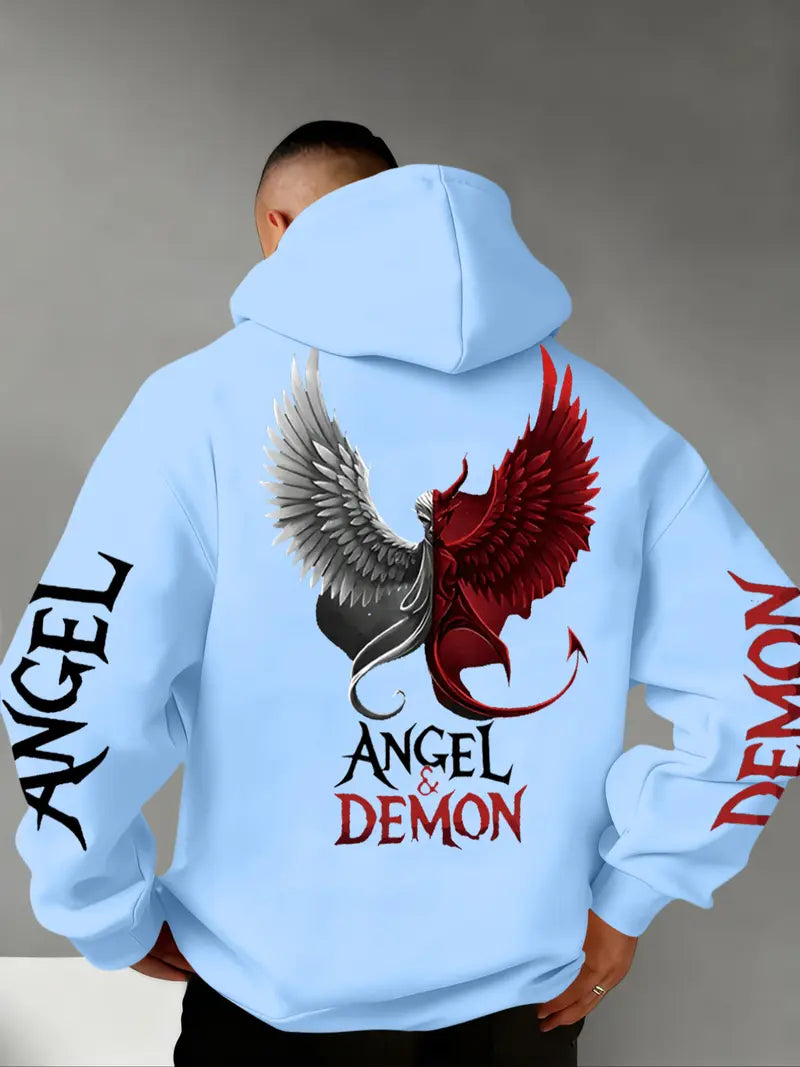 Angel & Demon Gothic Hoodie/Sweatshirt – Dual Wing Graphic Streetwear Sweatshirt