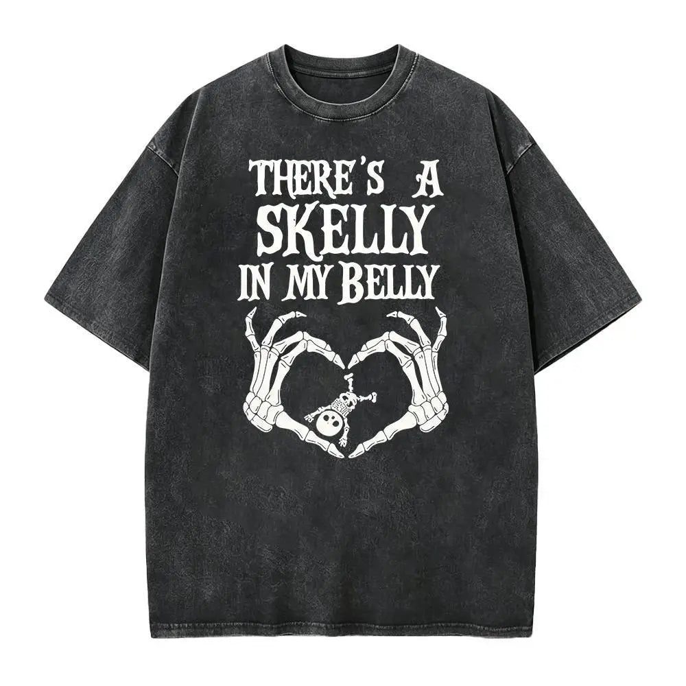 There’s a Skelly in My Belly Halloween Pregnancy T-Shirt, Sweatshirt & Hoodie – Spooky Mama Skeleton Graphic Apparel