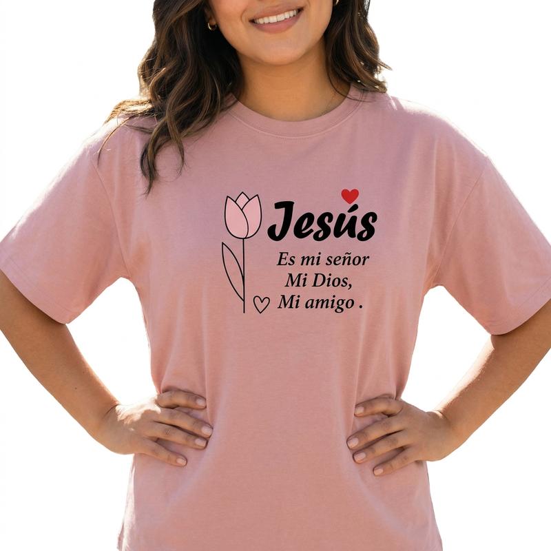 Spanish Christian Jesus Graphic T-Shirt/Sweatshirt/Hoodie – Floral Faith Quote Cotton Tee for Women