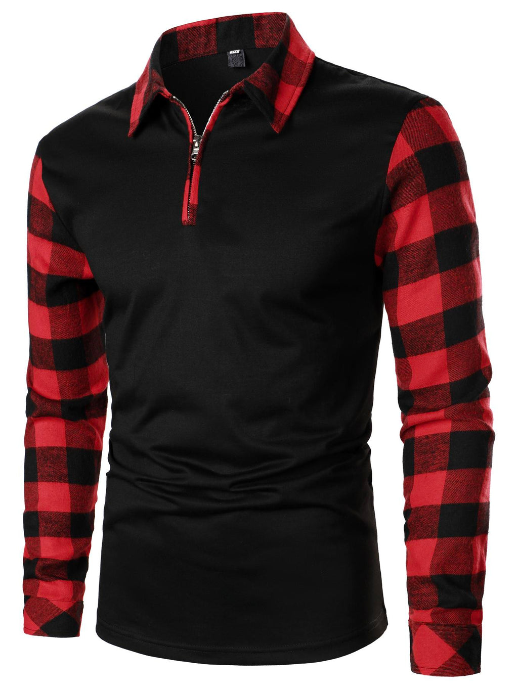 Men's Buffalo Plaid Half Zip Polo Shirt – Color Block Long Sleeve Casual Top