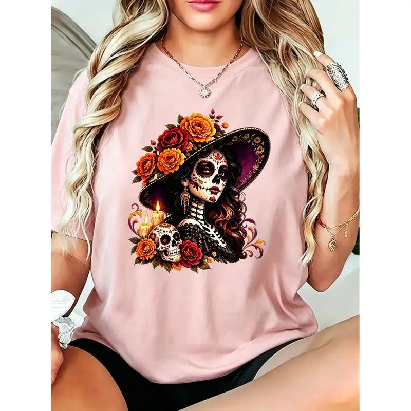 La Catrina Day of the Dead T-Shirt/Sweatshirt/Hoodie – Floral Sugar Skull Mexican Graphic Tee