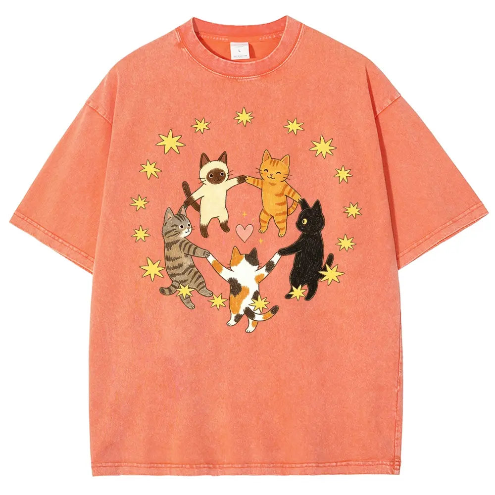 Dancing Cats Circle Graphic T-Shirt, Sweatshirt & Hoodie – Cute Cat Lover Star & Heart Graphic Top