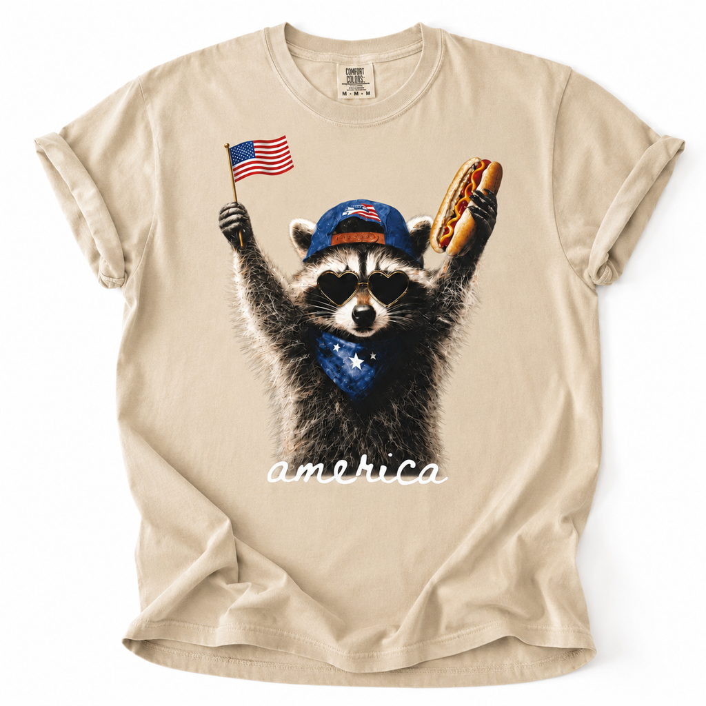 Feral & Free America Raccoon Tee/Sweatshirt/Hoodie - Funny Patriotic 4th of July