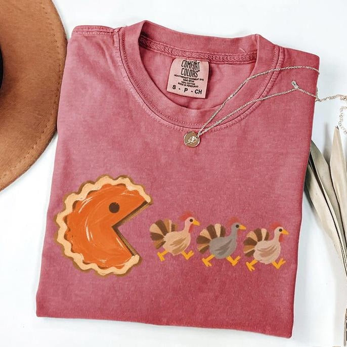Funny Thanksgiving Pumpkin Pie & Turkey Graphic T-Shirt, Sweatshirt & Hoodie