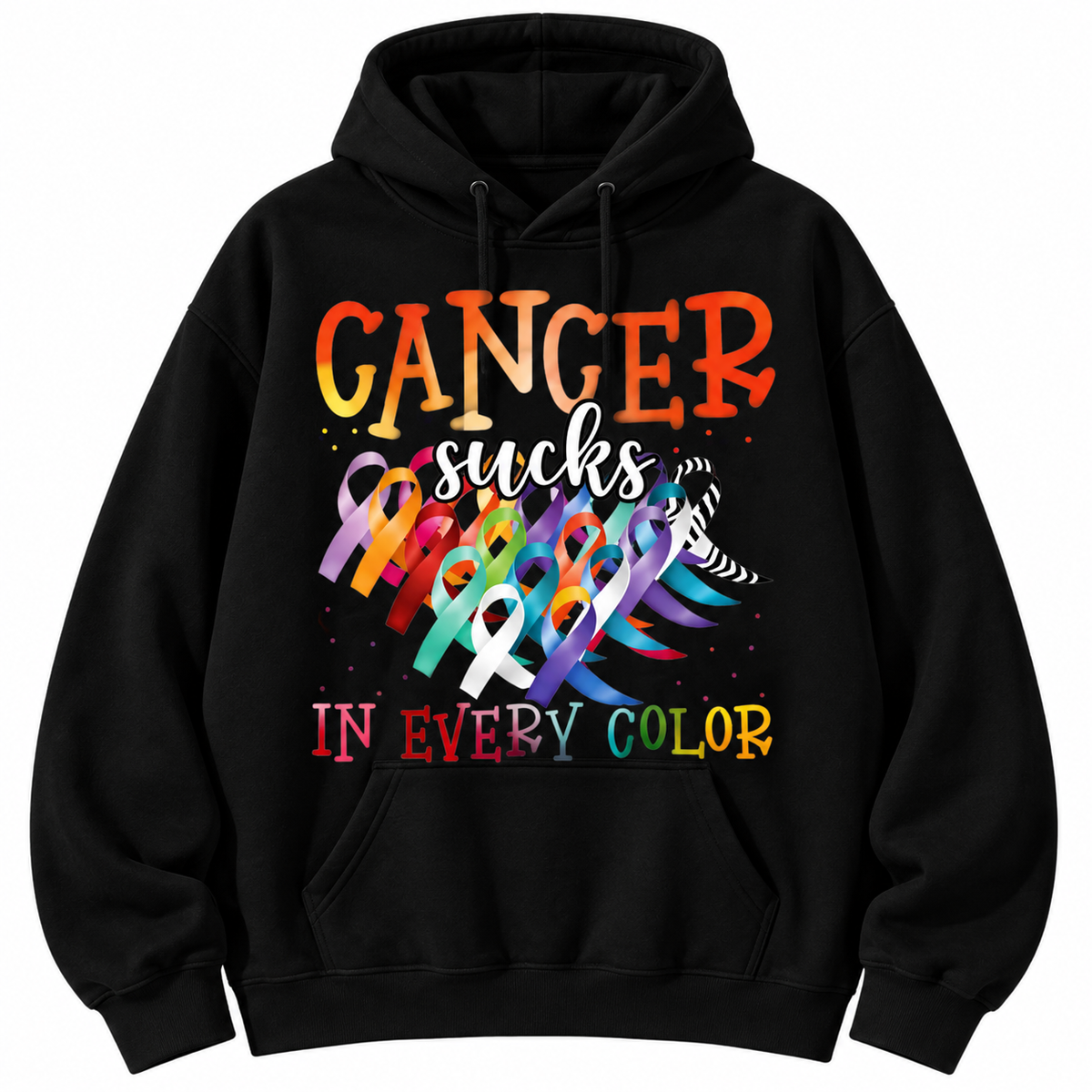 Cancer Sucks In Every Color T-Shirt/Sweatshirt/Hoodie – Multicolor Cancer Awareness Ribbon Graphic Tee