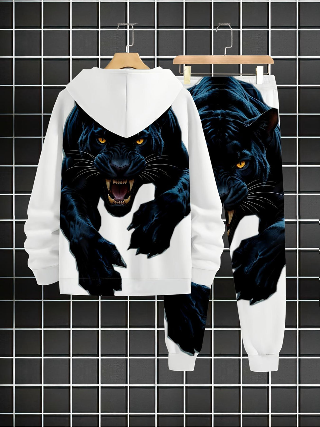 Men's Black Panther Graphic Hoodie & Jogger Pants Set – Bold Streetwear Tracksuit