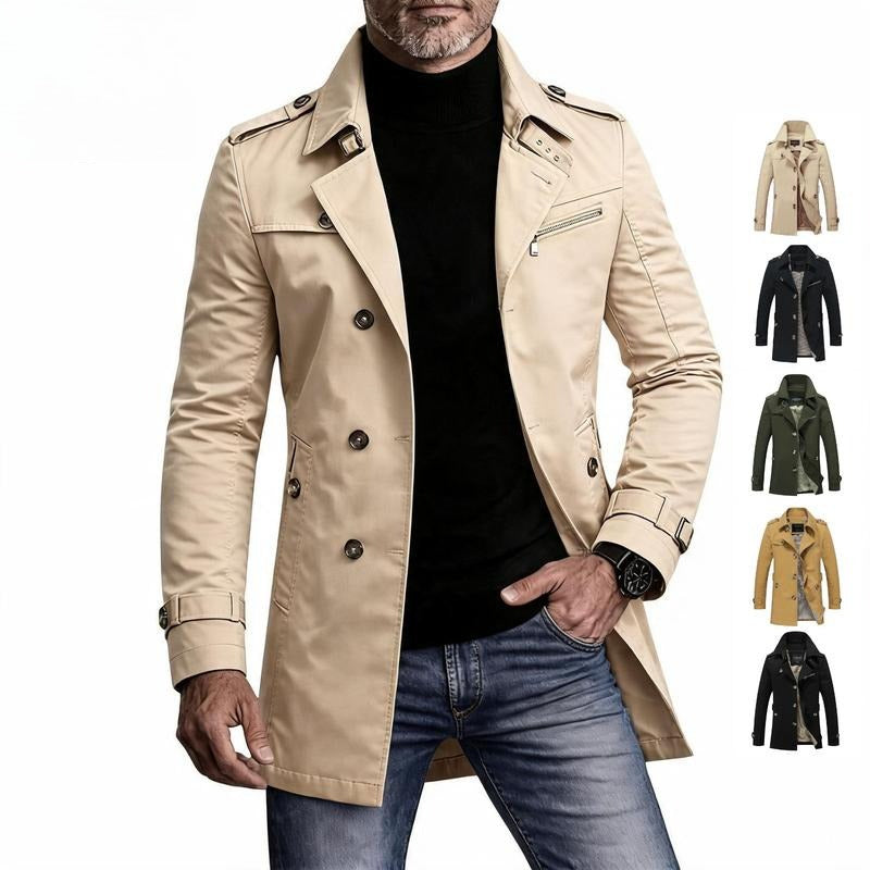 Men's Slim Fit Trench Coat with Lapel Collar, Shoulder Epaulettes & Buckle Cuffs – Smart Casual Outerwear for Work & Everyday Wear