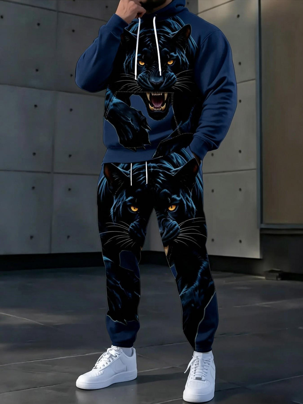 Men's Black Panther Graphic Hoodie & Jogger Pants Set – Bold Streetwear Tracksuit