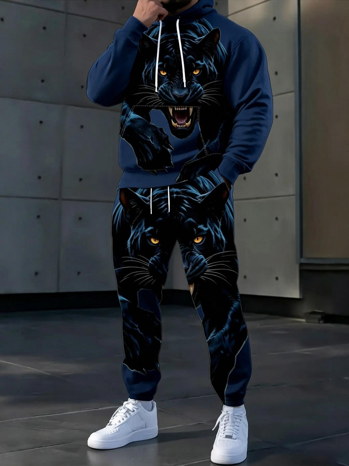 Men's Black Panther Graphic Hoodie & Jogger Pants Set – Bold Streetwear Tracksuit