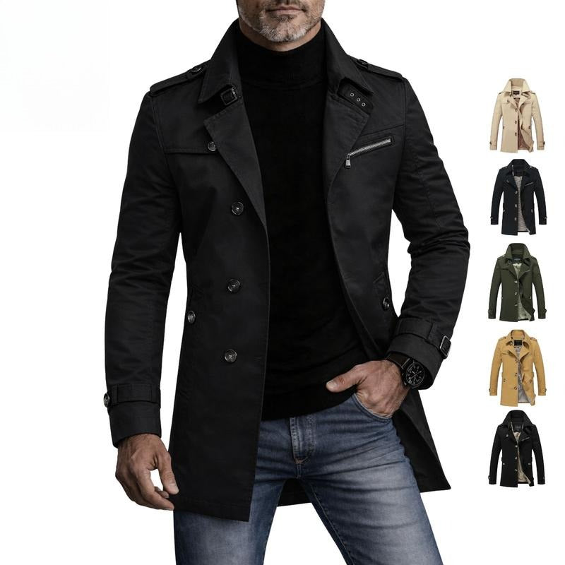 Men's Slim Fit Trench Coat with Lapel Collar, Shoulder Epaulettes & Buckle Cuffs – Smart Casual Outerwear for Work & Everyday Wear
