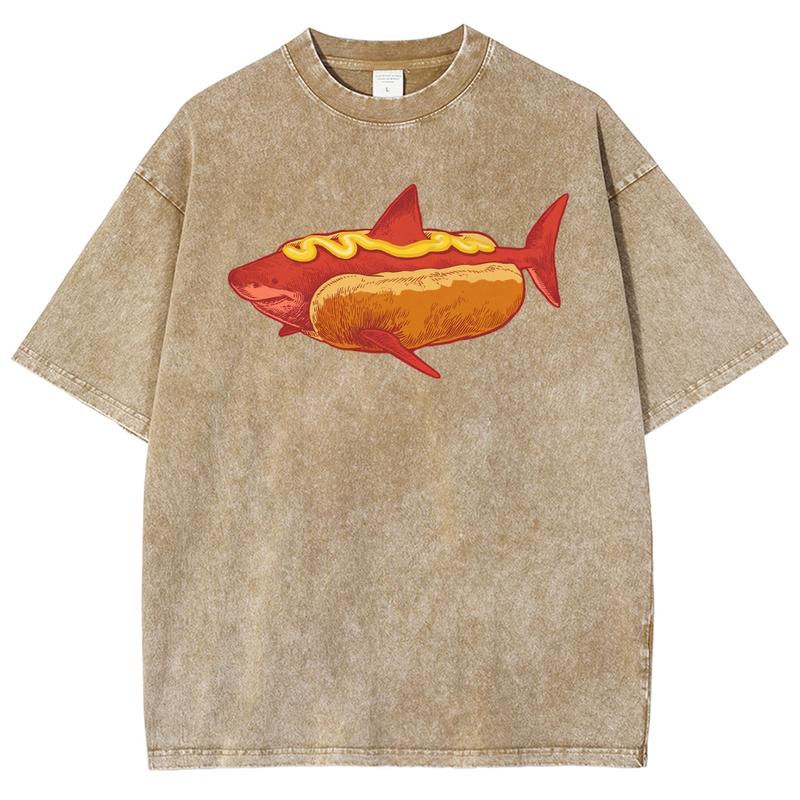 Shark Hot Dog T Shirt/Hoodie/Sweatshirt, Funny Food Meme Graphic Tee, Vintage Washed Shark Shirt, Weirdcore Ocean Animal Shirt, Cute Gift for Shark Lovers & Foodies
