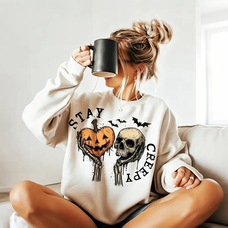 Women's Skeleton Hand Sweatshirt, Retro Grunge Graphic Sweatshirts, Dripping Heart Printed Cotton‑Blend Halloween Tops, Unique Eye‑Catching Graphic Print, All‑Day Wear Outfit, Back‑to‑School Clothing, First Day of School Casual Outfits Unisex,sohochi - image 1