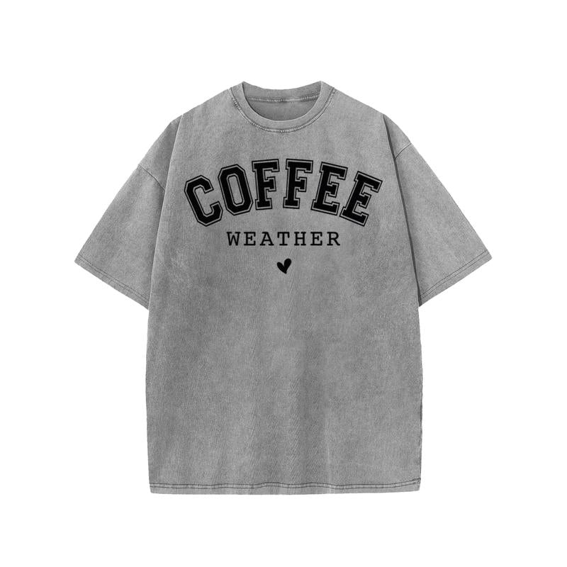 Coffee Weather Vintage T-Shirt – Women's Acid Washed Oversized Graphic Tee