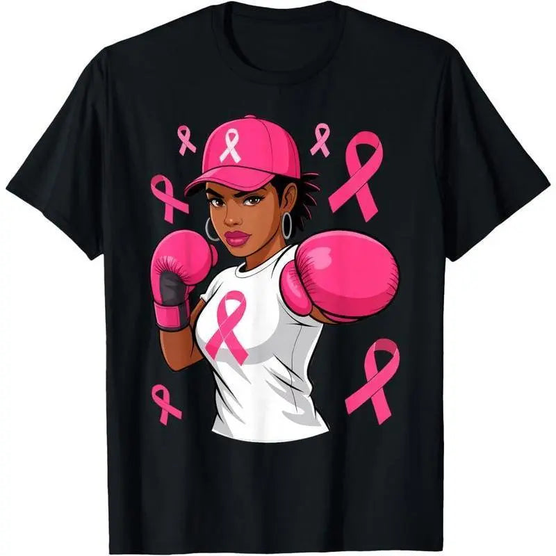 Unisex Women Black African American Fight Breast Cancer Pink Ribbon T-Shirt - image 1