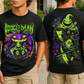Welcome to Our Nightmare T-Shirt, Sweatshirt & Hoodie – Boogeyman Halloween Horror Graphic, Spooky Pumpkin & Scary Characters, Front and Back Print Halloween Gift
