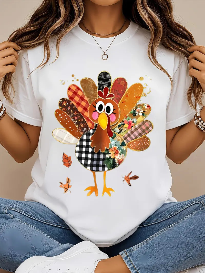 Women's Cute Patchwork Turkey T-Shirt/Sweatshirt/Hoodie – Thanksgiving Fall Graphic Tee