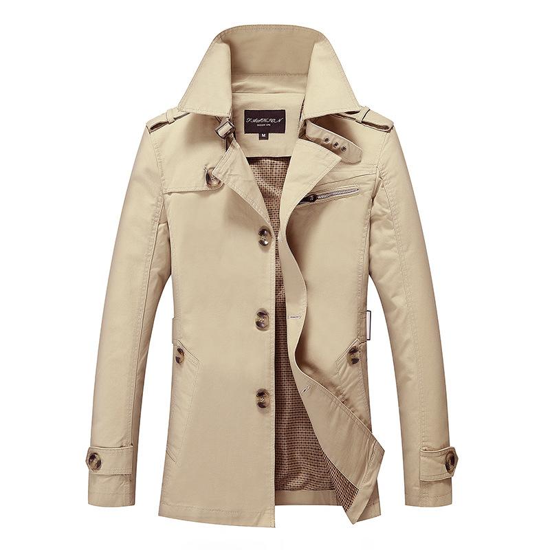 Men's Slim Fit Trench Coat with Lapel Collar, Shoulder Epaulettes & Buckle Cuffs – Smart Casual Outerwear for Work & Everyday Wear