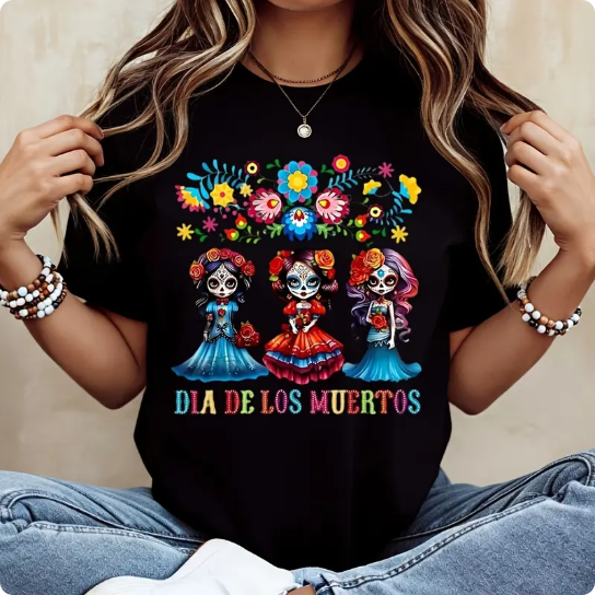 Dia de los Muertos T-Shirt/Sweatshirt/Hoodie – Colorful Sugar Skull Girls Floral Day of the Dead Graphic Tee