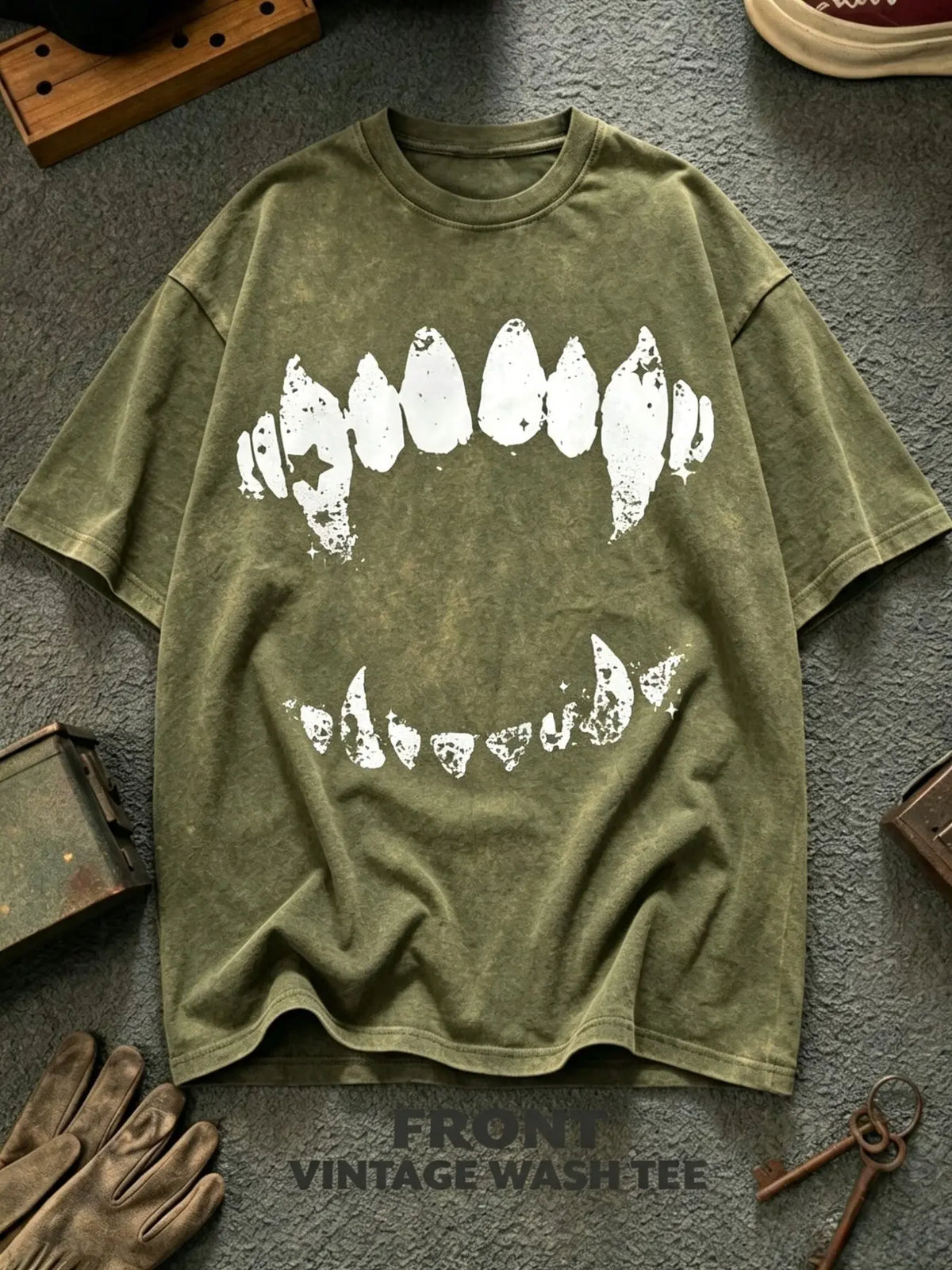 Vintage Vampire Fangs T-Shirt/Sweatshirt/Hoodie – Gothic Horror Bite Graphic Washed Tee