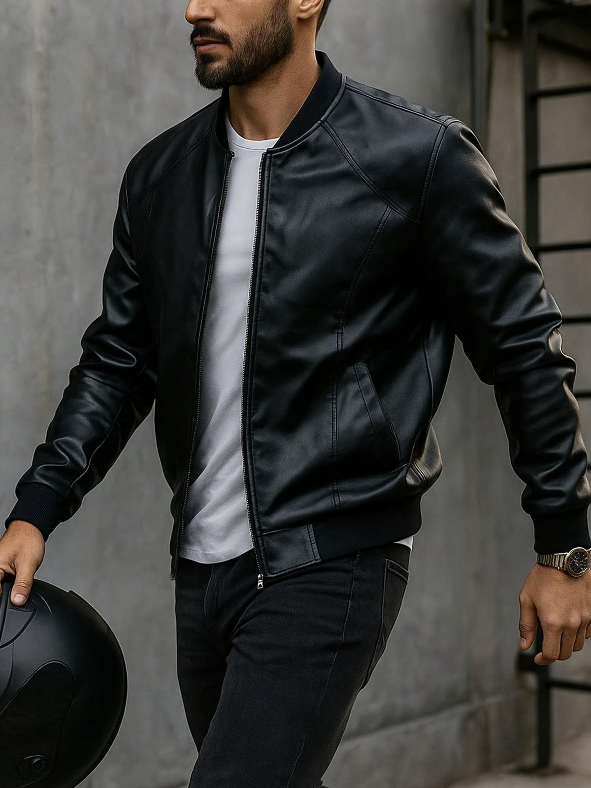 Men’s Faux Leather Bomber Jacket – Vintage Style, Slim Fit & Zip-Up Design