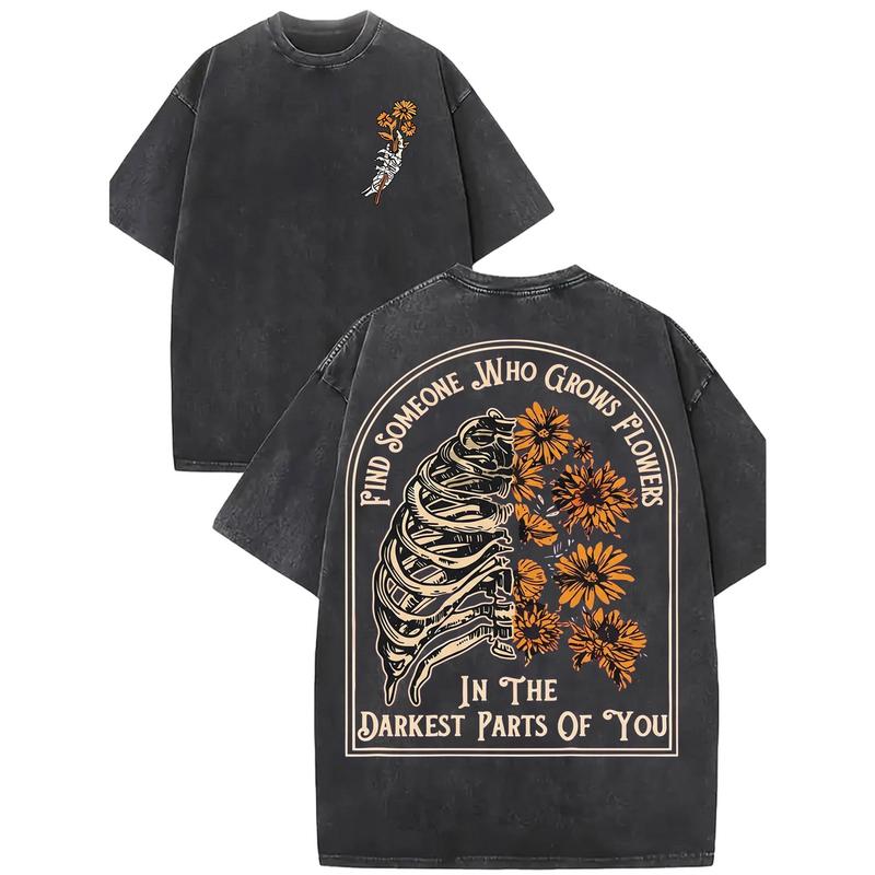 Dark Floral Skeleton Graphic Shirt – Vintage Gothic Skull T-Shirt, Sweatshirt & Hoodie