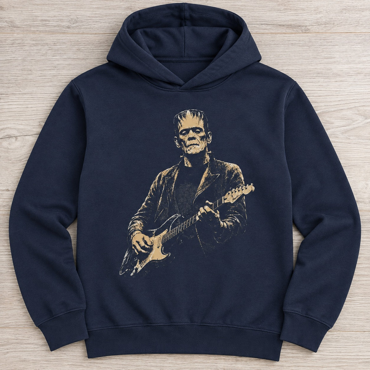 Retro Horror Monster Guitar Graphic T-Shirt, Sweatshirt & Hoodie – Vintage Gothic Halloween Rock Music Design