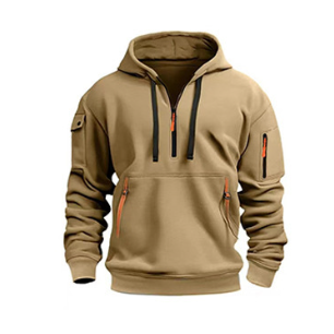 Men’s Fleece-Lined Utility Half-Zip Hoodie – Warm Workwear Pullover with Sleeve & Kangaroo Pockets