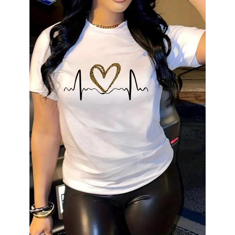 Leopard Heartbeat Graphic T-Shirt, Sweatshirt & Hoodie – Cute Heart EKG Print, Casual Women's Apparel