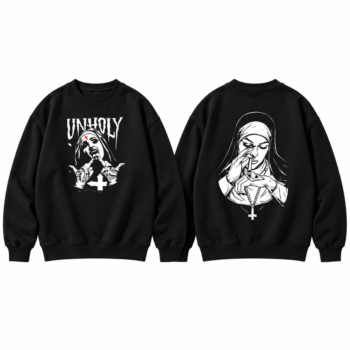Unholy Nun Gothic Graphic T-Shirt/Sweatshirt/Hooide – Dark Alternative Front & Back Streetwear Tee