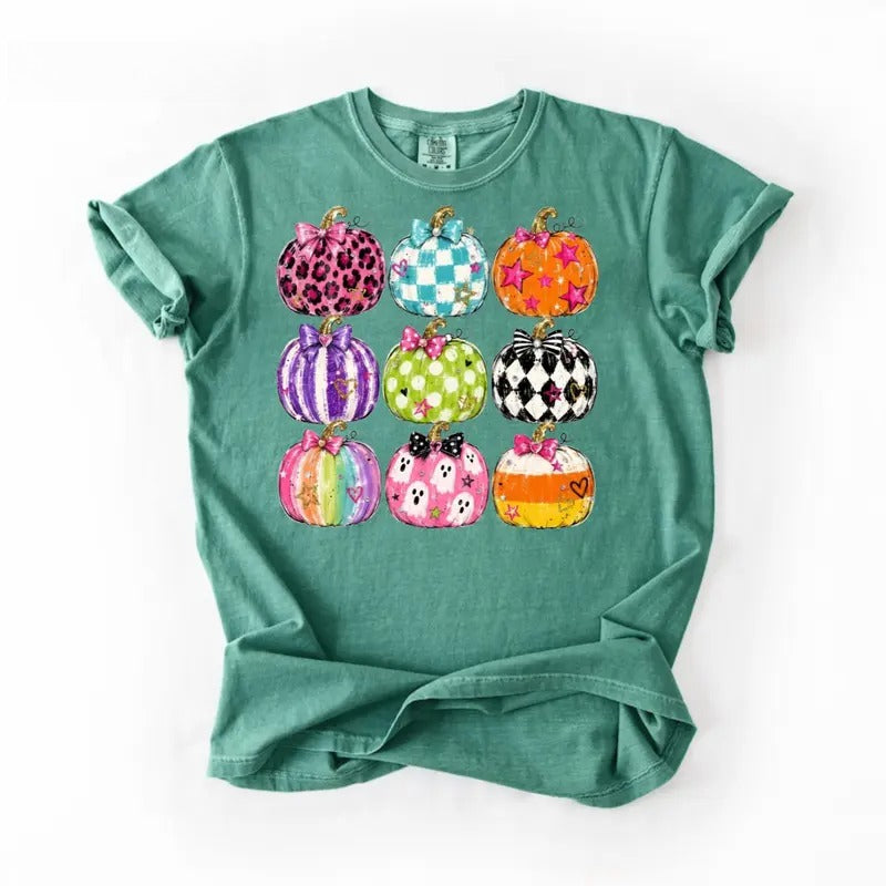 Coquette Halloween Pumpkin T-Shirt/Sweatshirt/Hoodie – Colorful Bow Graphic Vintage Washed Tee