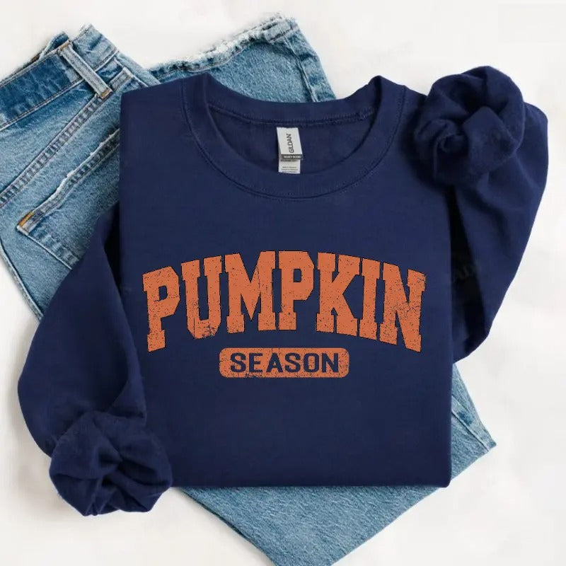 Pumpkin Season Sweatshirt/Hoodie/T-Shirt – Retro Varsity Fall Graphic Crewneck for Women