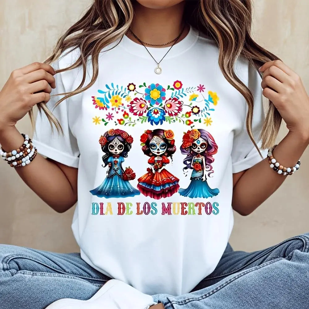 Dia de los Muertos T-Shirt/Sweatshirt/Hoodie – Colorful Sugar Skull Girls Floral Day of the Dead Graphic Tee