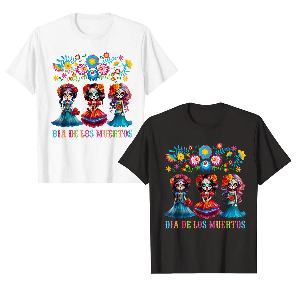Dia de los Muertos T-Shirt/Sweatshirt/Hoodie – Colorful Sugar Skull Girls Floral Day of the Dead Graphic Tee